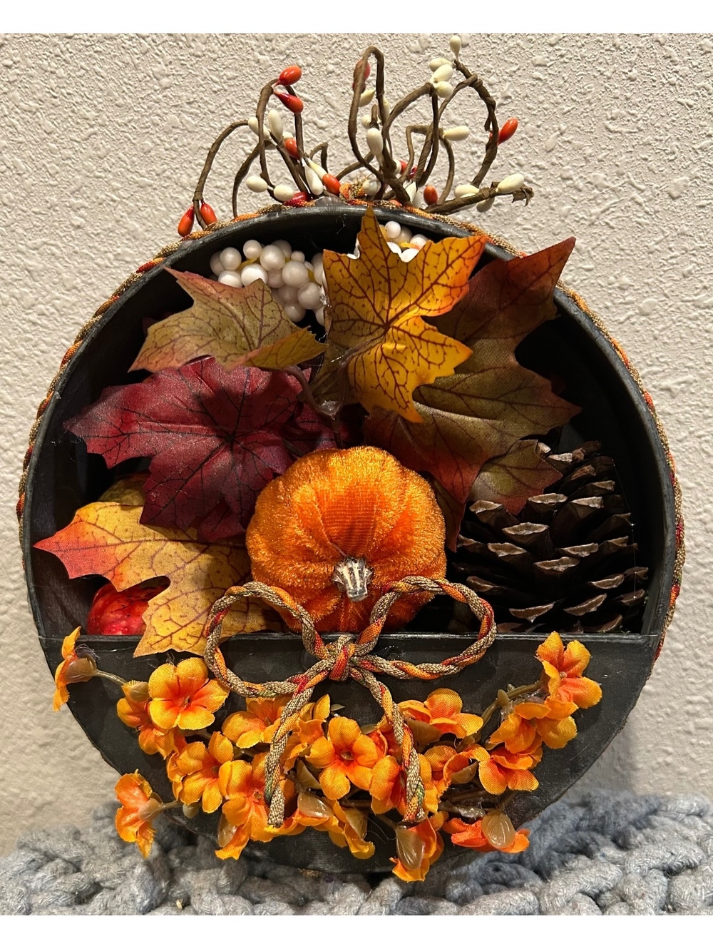 Handmade Fall Pumpkin & Pinecone Arrangement – Rustic Autumn Décor